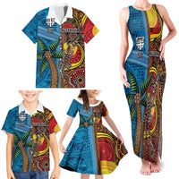 Personalised Australia and Fiji Together Family Matching Tank Maxi Dress and Hawaiian Shirt Tribal Palm Tree with Tapa and Aboriginal Animals Half Style LT03 - Polynesian Pride