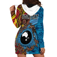Personalised Australia and Fiji Together Hoodie Dress Tribal Palm Tree with Tapa and Aboriginal Animals Half Style