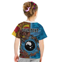 Personalised Australia and Fiji Together Kid T Shirt Tribal Palm Tree with Tapa and Aboriginal Animals Half Style