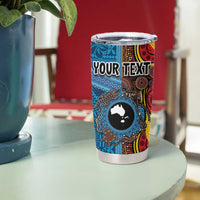 Personalised Australia and Fiji Together Tumbler Cup Tribal Palm Tree with Tapa and Aboriginal Animals Half Style