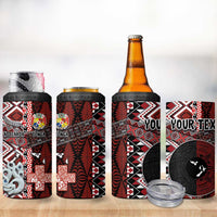 Personalised Aotearoa and Tonga Together 4 in 1 Can Cooler Tumbler Manaia and Tongan Tribal Cross - Taniko and Ngatu Art Tattoo