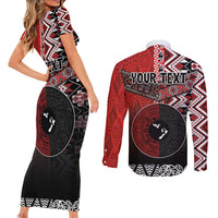 Personalised Aotearoa and Tonga Together Couples Matching Short Sleeve Bodycon Dress and Long Sleeve Button Shirt Manaia and Tongan Tribal Cross - Taniko and Ngatu Art Tattoo