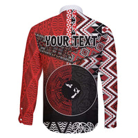 Personalised Aotearoa and Tonga Together Family Matching Off The Shoulder Long Sleeve Dress and Hawaiian Shirt Manaia and Tongan Tribal Cross - Taniko and Ngatu Art Tattoo