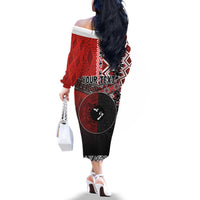 Personalised Aotearoa and Tonga Together Family Matching Off The Shoulder Long Sleeve Dress and Hawaiian Shirt Manaia and Tongan Tribal Cross - Taniko and Ngatu Art Tattoo