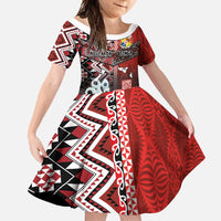 Personalised Aotearoa and Tonga Together Family Matching Summer Maxi Dress and Hawaiian Shirt Manaia and Tongan Tribal Cross - Taniko and Ngatu Art Tattoo