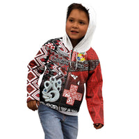 Personalised Aotearoa and Tonga Together Kid Hoodie Manaia and Tongan Tribal Cross - Taniko and Ngatu Art Tattoo LT03 - Polynesian Pride