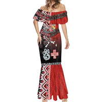 Personalised Aotearoa and Tonga Together Mermaid Dress Manaia and Tongan Tribal Cross - Taniko and Ngatu Art Tattoo LT03 - Polynesian Pride