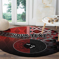 Personalised Aotearoa and Tonga Together Round Carpet Manaia and Tongan Tribal Cross - Taniko and Ngatu Art Tattoo