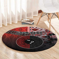 Personalised Aotearoa and Tonga Together Round Carpet Manaia and Tongan Tribal Cross - Taniko and Ngatu Art Tattoo