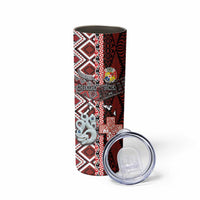 Personalised Aotearoa and Tonga Together Skinny Tumbler Manaia and Tongan Tribal Cross - Taniko and Ngatu Art Tattoo