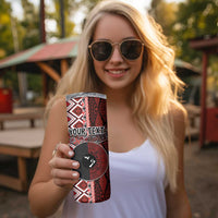 Personalised Aotearoa and Tonga Together Skinny Tumbler Manaia and Tongan Tribal Cross - Taniko and Ngatu Art Tattoo