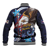 American Samoa Flag Day Baseball Jacket Bald Eagle with Uatogi and Fue - Polynesian and Floral Tribal Tattoo