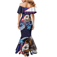 American Samoa Flag Day Family Matching Mermaid Dress and Hawaiian Shirt Bald Eagle with Uatogi and Fue - Polynesian and Floral Tribal Tattoo LT03 - Polynesian Pride