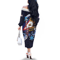 American Samoa Flag Day Family Matching Off The Shoulder Long Sleeve Dress and Hawaiian Shirt Bald Eagle with Uatogi and Fue - Polynesian and Floral Tribal Tattoo LT03 - Polynesian Pride