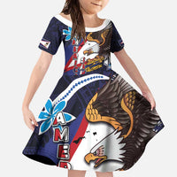 American Samoa Flag Day Family Matching Tank Maxi Dress and Hawaiian Shirt Bald Eagle with Uatogi and Fue - Polynesian and Floral Tribal Tattoo LT03 Daughter's Dress Navy - Polynesian Pride