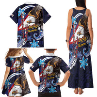 American Samoa Flag Day Family Matching Tank Maxi Dress and Hawaiian Shirt Bald Eagle with Uatogi and Fue - Polynesian and Floral Tribal Tattoo LT03 - Polynesian Pride