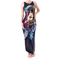 American Samoa Flag Day Family Matching Tank Maxi Dress and Hawaiian Shirt Bald Eagle with Uatogi and Fue - Polynesian and Floral Tribal Tattoo LT03 Mom's Dress Navy - Polynesian Pride