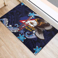 American Samoa Flag Day Rubber Doormat Bald Eagle with Uatogi and Fue - Polynesian and Floral Tribal Tattoo