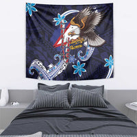 American Samoa Flag Day Tapestry Bald Eagle with Uatogi and Fue - Polynesian and Floral Tribal Tattoo LT03 - Polynesian Pride