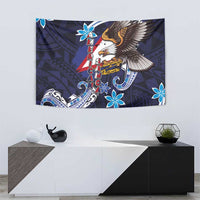 American Samoa Flag Day Tapestry Bald Eagle with Uatogi and Fue - Polynesian and Floral Tribal Tattoo LT03 - Polynesian Pride