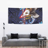 American Samoa Flag Day Tapestry Bald Eagle with Uatogi and Fue - Polynesian and Floral Tribal Tattoo LT03 - Polynesian Pride
