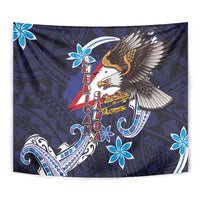 American Samoa Flag Day Tapestry Bald Eagle with Uatogi and Fue - Polynesian and Floral Tribal Tattoo LT03 - Polynesian Pride