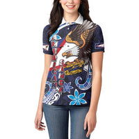 American Samoa Flag Day Women Polo Shirt Bald Eagle with Uatogi and Fue - Polynesian and Floral Tribal Tattoo LT03 - Polynesian Pride