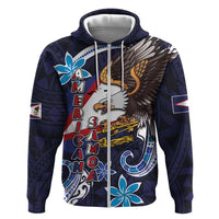 American Samoa Flag Day Zip Hoodie Bald Eagle with Uatogi and Fue - Polynesian and Floral Tribal Tattoo