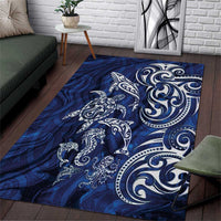 New Zealand Connecting with Seas Area Rug Maori Tribal and Sea Animals Tattoo - White Glass Style LT03 Navy - Polynesian Pride