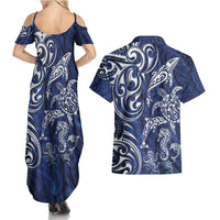 New Zealand Connecting with Seas Couples Matching Summer Maxi Dress and Hawaiian Shirt Maori Tribal and Sea Animals Tattoo - White Glass Style LT03 - Polynesian Pride
