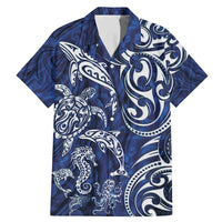 New Zealand Connecting with Seas Family Matching Mermaid Dress and Hawaiian Shirt Maori Tribal and Sea Animals Tattoo - White Glass Style LT03 Dad's Shirt - Short Sleeve Navy - Polynesian Pride
