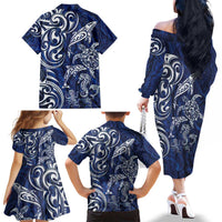 New Zealand Connecting with Seas Family Matching Off The Shoulder Long Sleeve Dress and Hawaiian Shirt Maori Tribal and Sea Animals Tattoo - White Glass Style LT03 - Polynesian Pride