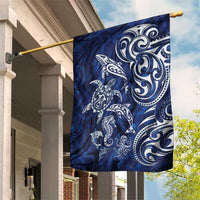 New Zealand Connecting with Seas Garden Flag Maori Tribal and Sea Animals Tattoo - White Glass Style LT03 House Flag Navy - Polynesian Pride
