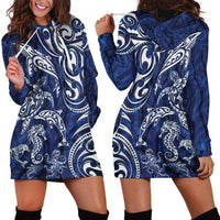 New Zealand Connecting with Seas Hoodie Dress Maori Tribal and Sea Animals Tattoo - White Glass Style