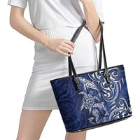 New Zealand Connecting with Seas Leather Tote Bag Maori Tribal and Sea Animals Tattoo - White Glass Style LT03 - Polynesian Pride