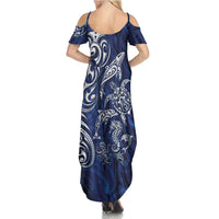 New Zealand Connecting with Seas Summer Maxi Dress Maori Tribal and Sea Animals Tattoo - White Glass Style