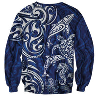 New Zealand Connecting with Seas Sweatshirt Maori Tribal and Sea Animals Tattoo - White Glass Style LT03 - Polynesian Pride