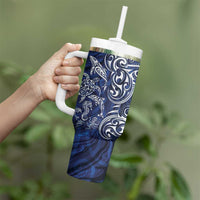 New Zealand Connecting with Seas Tumbler With Handle Maori Tribal and Sea Animals Tattoo - White Glass Style LT03 - Polynesian Pride