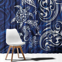 New Zealand Connecting with Seas Window Curtain Maori Tribal and Sea Animals Tattoo - White Glass Style LT03 - Polynesian Pride