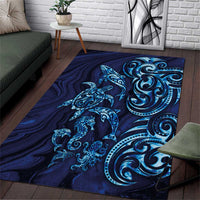 New Zealand Connecting with Seas Area Rug Maori Tribal and Sea Animals Tattoo - Sea Texture Glass Style LT03 Navy - Polynesian Pride