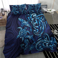 New Zealand Connecting with Seas Bedding Set Maori Tribal and Sea Animals Tattoo - Sea Texture Glass Style LT03 - Polynesian Pride
