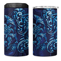 New Zealand Connecting with Seas 4 in 1 Can Cooler Tumbler Maori Tribal and Sea Animals Tattoo - Sea Texture Glass Style LT03 One Size: 16 oz Navy - Polynesian Pride