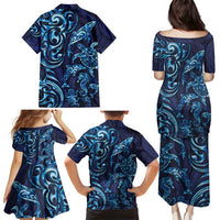 New Zealand Connecting with Seas Family Matching Puletasi and Hawaiian Shirt Maori Tribal and Sea Animals Tattoo - Sea Texture Glass Style LT03 - Polynesian Pride