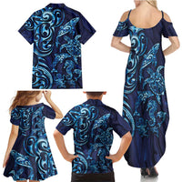 New Zealand Connecting with Seas Family Matching Summer Maxi Dress and Hawaiian Shirt Maori Tribal and Sea Animals Tattoo - Sea Texture Glass Style LT03 - Polynesian Pride