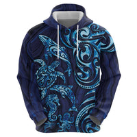New Zealand Connecting with Seas Hoodie Maori Tribal and Sea Animals Tattoo - Sea Texture Glass Style LT03 - Polynesian Pride