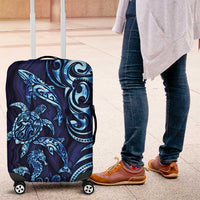 New Zealand Connecting with Seas Luggage Cover Maori Tribal and Sea Animals Tattoo - Sea Texture Glass Style LT03 Navy - Polynesian Pride