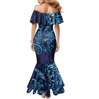 New Zealand Connecting with Seas Mermaid Dress Maori Tribal and Sea Animals Tattoo - Sea Texture Glass Style LT03 - Polynesian Pride