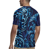 New Zealand Connecting with Seas Rugby Jersey Maori Tribal and Sea Animals Tattoo - Sea Texture Glass Style LT03 - Polynesian Pride