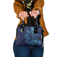 New Zealand Connecting with Seas Shoulder Handbag Maori Tribal and Sea Animals Tattoo - Sea Texture Glass Style LT03 One Size Navy - Polynesian Pride