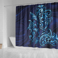 New Zealand Connecting with Seas Shower Curtain Maori Tribal and Sea Animals Tattoo - Sea Texture Glass Style LT03 - Polynesian Pride